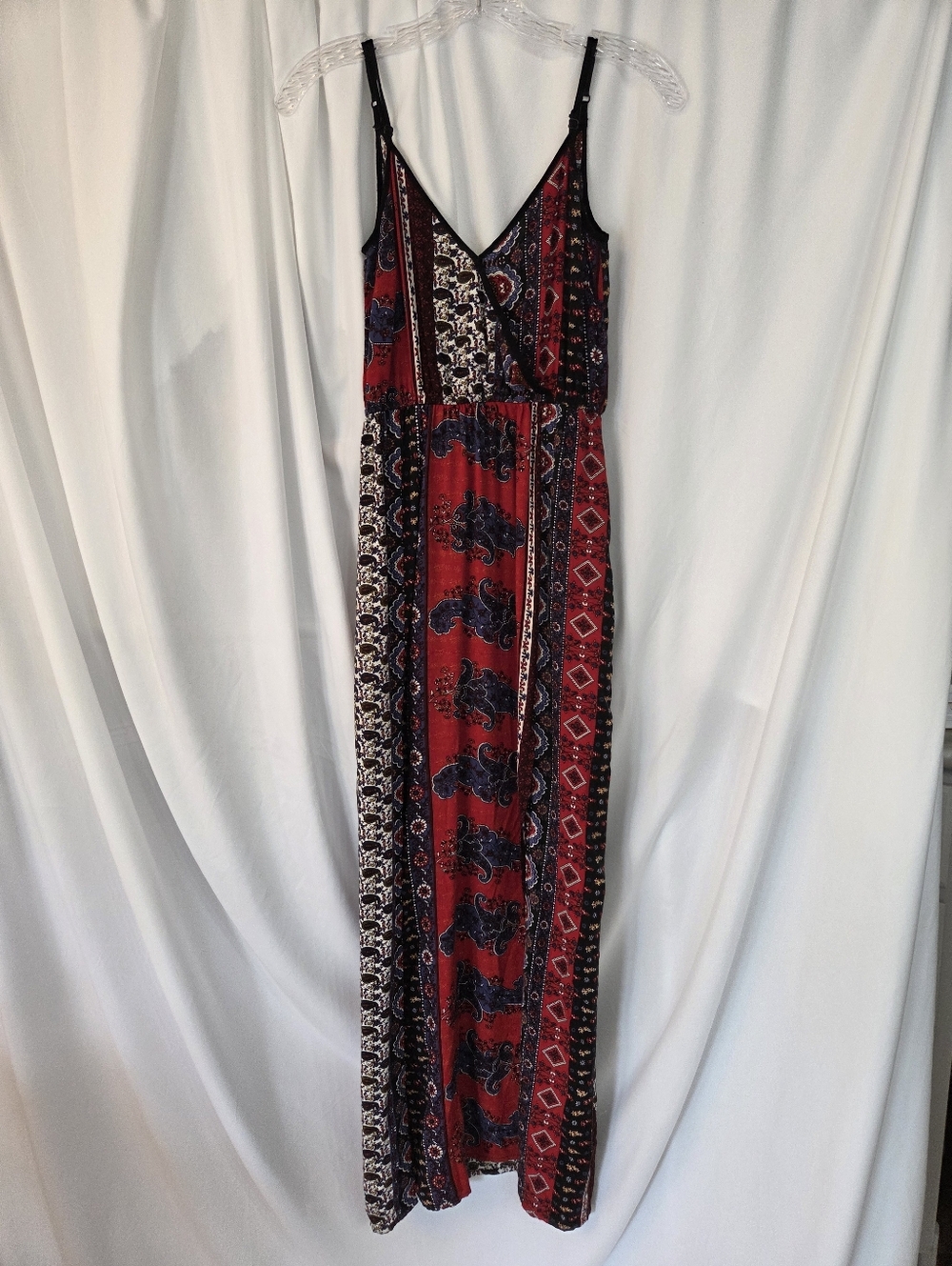 Zoe & Rose Red Patchwork-Print Maxi Dress Adjustable Spaghetti Straps Size S